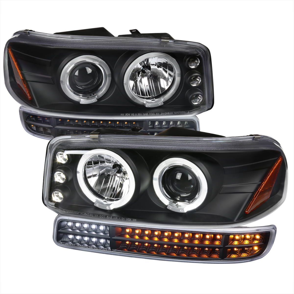 Dual Halo Projector Headlights with LED Sequential Turn Signal Bumper ...
