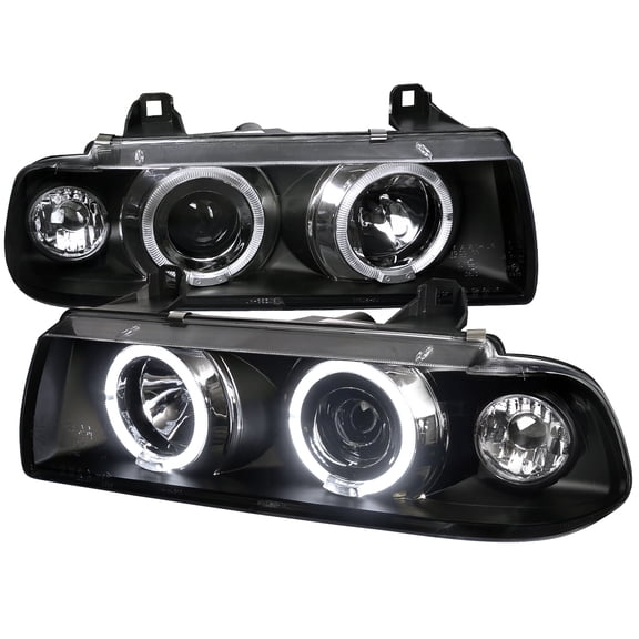 Dual Halo Projector Headlights (Matte Black Housing/Clear Lens) Made for and Compatible with 1992-1998 BMW E36 3 Series Coupe/Sedan