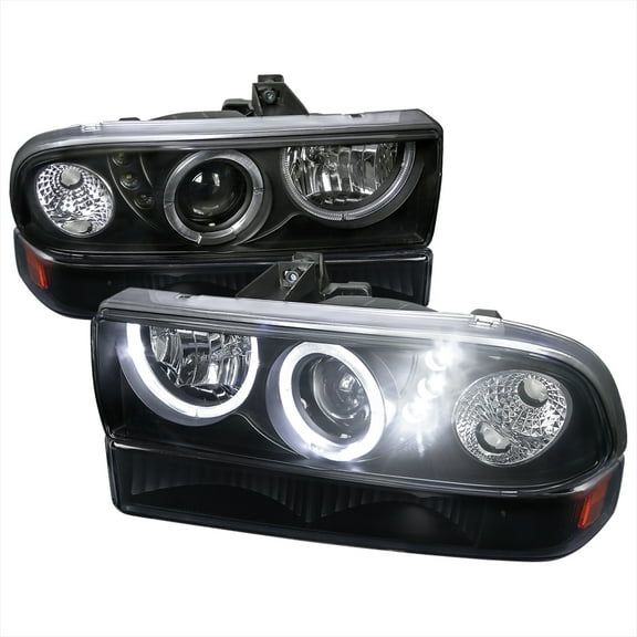 Dual Halo Projector Headlights w/ Bumper Lights (Black Housing/Clear Lens) Made for and Compatible with 1998-2004 Chevrolet S10 Blazer