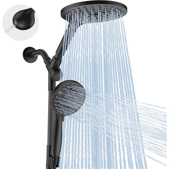 Dual Handheld Shower  Combo, 2-in-1 Rain Shower Heads System 8 Inch Rainfall Shower  and 10 Modes High  Hand Held Showerhead with Built-in Power Wash