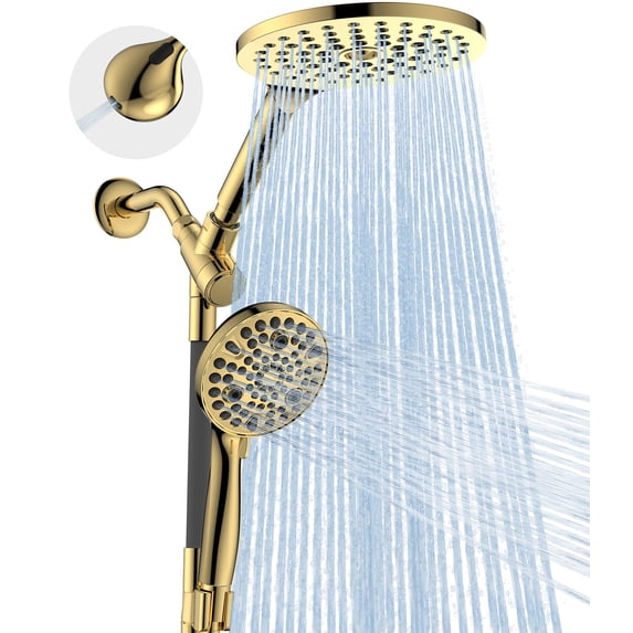 Dual Handheld Shower Head Combo 2-in-1 Rain Heads System 8 Inch Rainfall And 10 Modes High Hand Held Showerhead With Built-in Power Wash