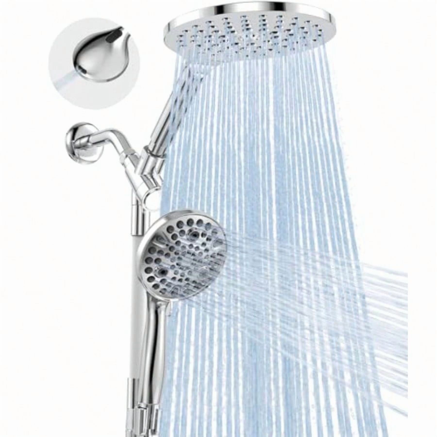 Dual Handheld Shower Head Combo 2-in-1 Rain Shower Heads System 8 Inch Rainfall Shower Head and 10 Modes High Prure Hand Held Showerhead with Built-in Power Wash