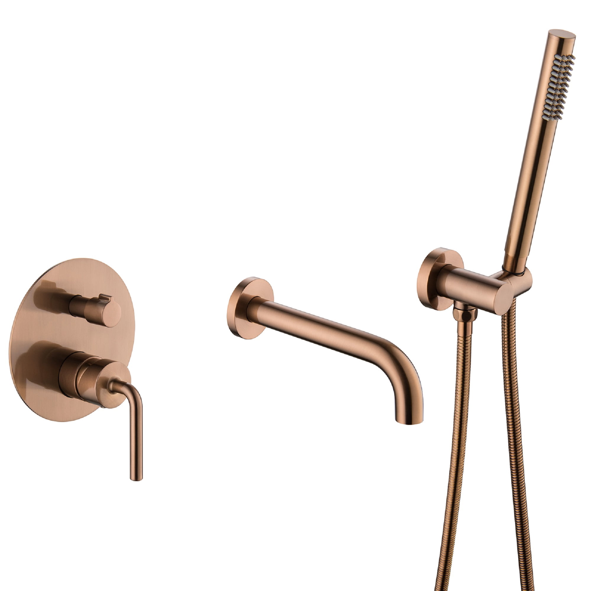 Dual Handles Wall Mounted Bathroom Tub Filler with Hand Shower, Solid Brass Matte Black Waterfall Bathtub Faucet