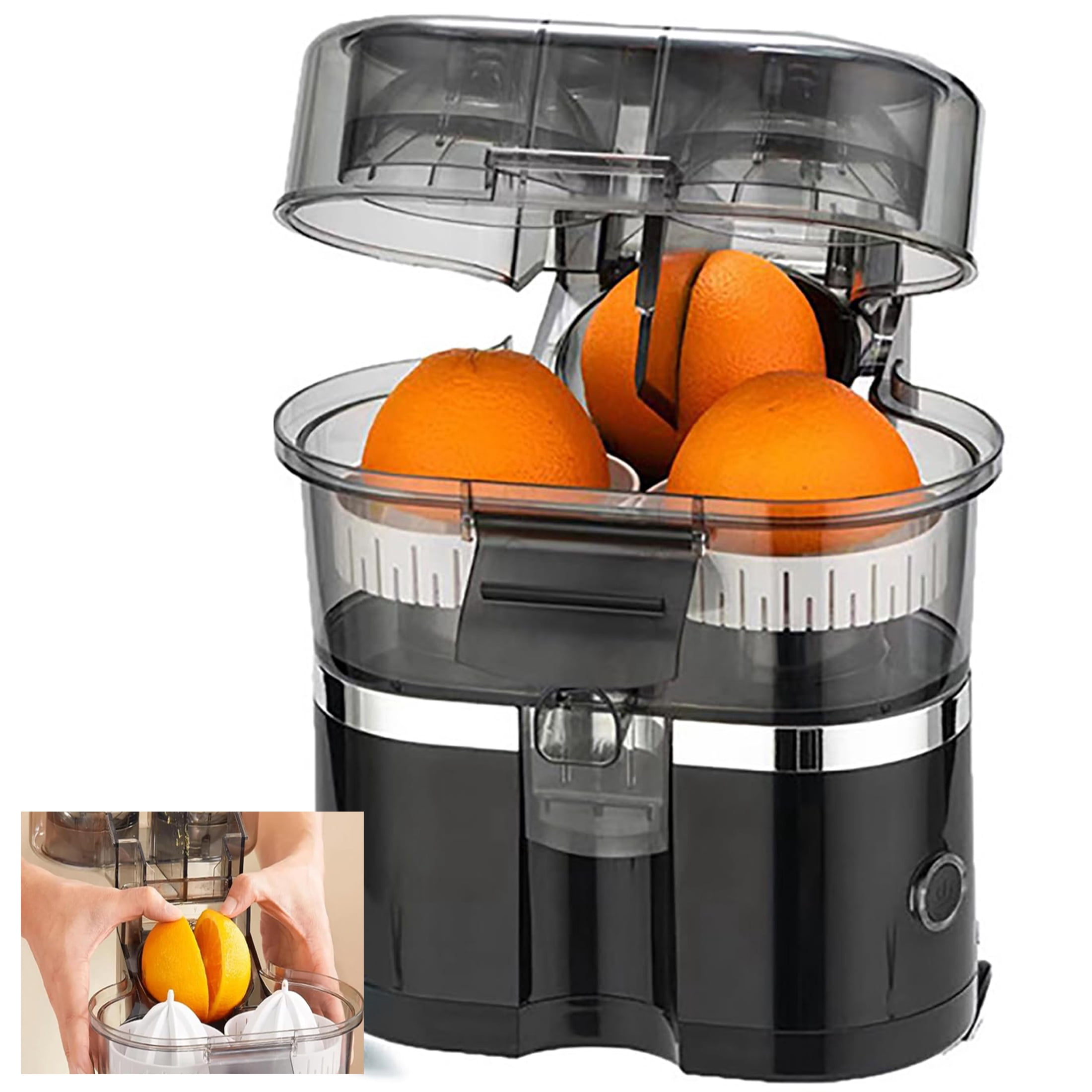 Dual-Head Automatic Citrus Juicer, 18000RPM Electric Lemon Squeezer, Electric Orange Juicer Machine with Built-in Cutter and Cleaning Brush, Safe Material & Stable Use