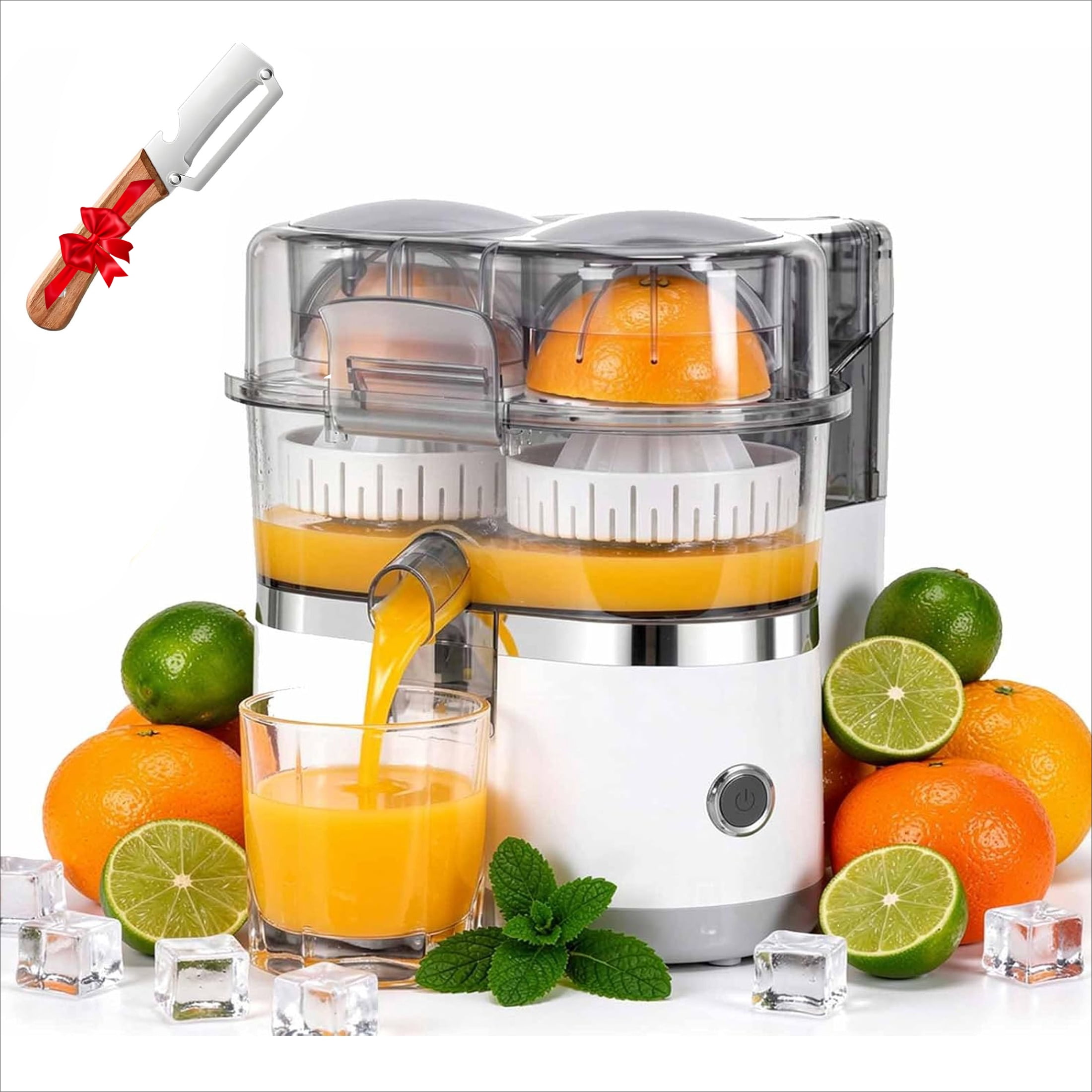 Dual-Head Automatic Citrus Juicer 18000RPM Electric Lemon Squeezer Orange Juicer Machine with Built-in Cutter for Kitchen