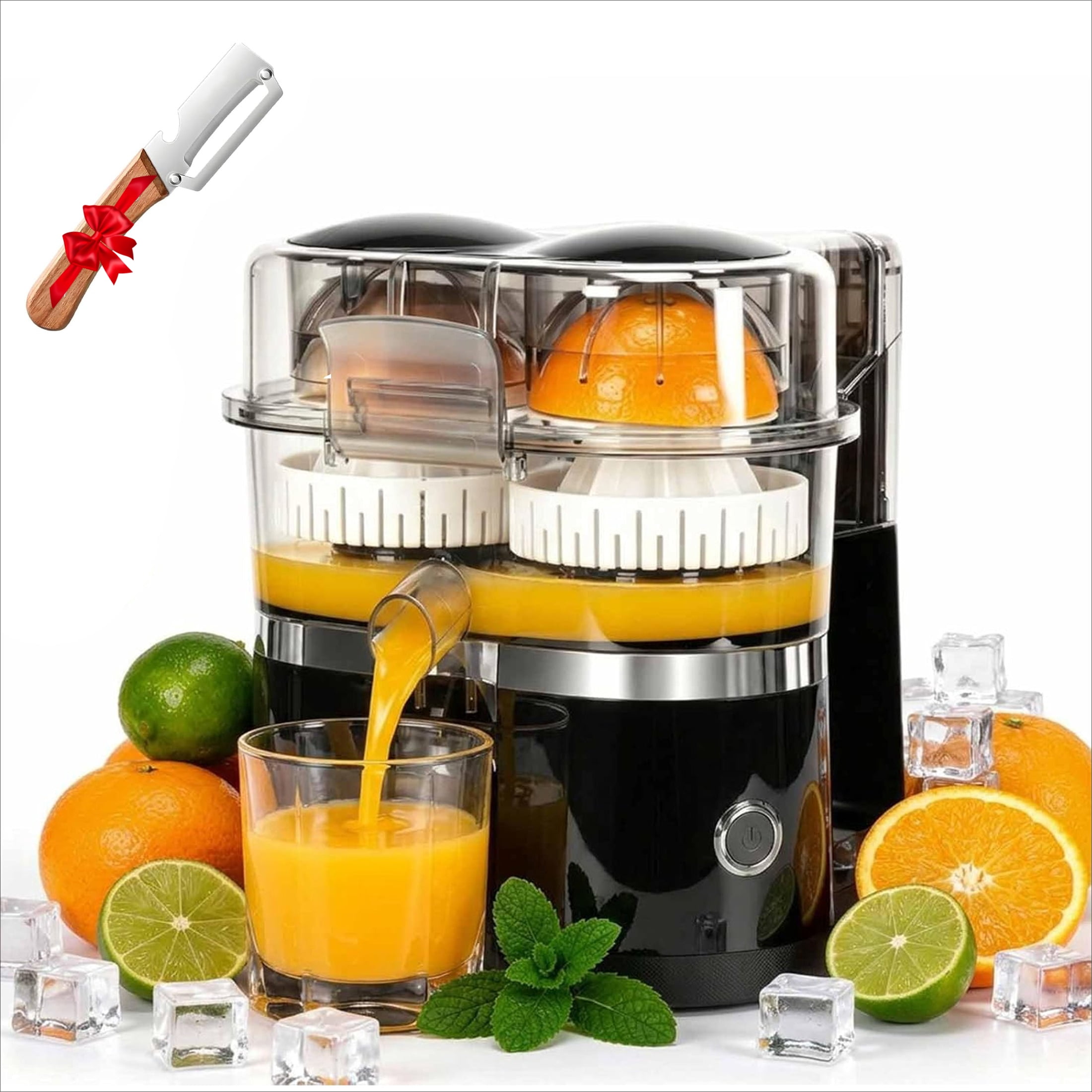 Dual-Head Automatic Citrus Juicer 18000RPM Electric Lemon Squeezer Orange Juicer Machine with Built-in Cutter for Kitchen