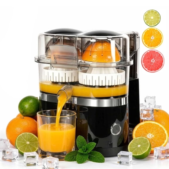 Dual-Head Automatic Citrus Juicer with Cleaning Brush, Detachable for Easy Cleaning, One-Touch Juicing, Efficient Pulp Separation, 2-Speed Control for Orange, Lemon, Lime