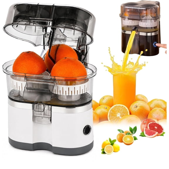 Dual-Head Automatic Citrus Juicer,Detachable for Easy Cleaning, One-Touch Juicing, Efficient Pulp Separation, 2-Speed Control, for Orange, Lemon, Lime