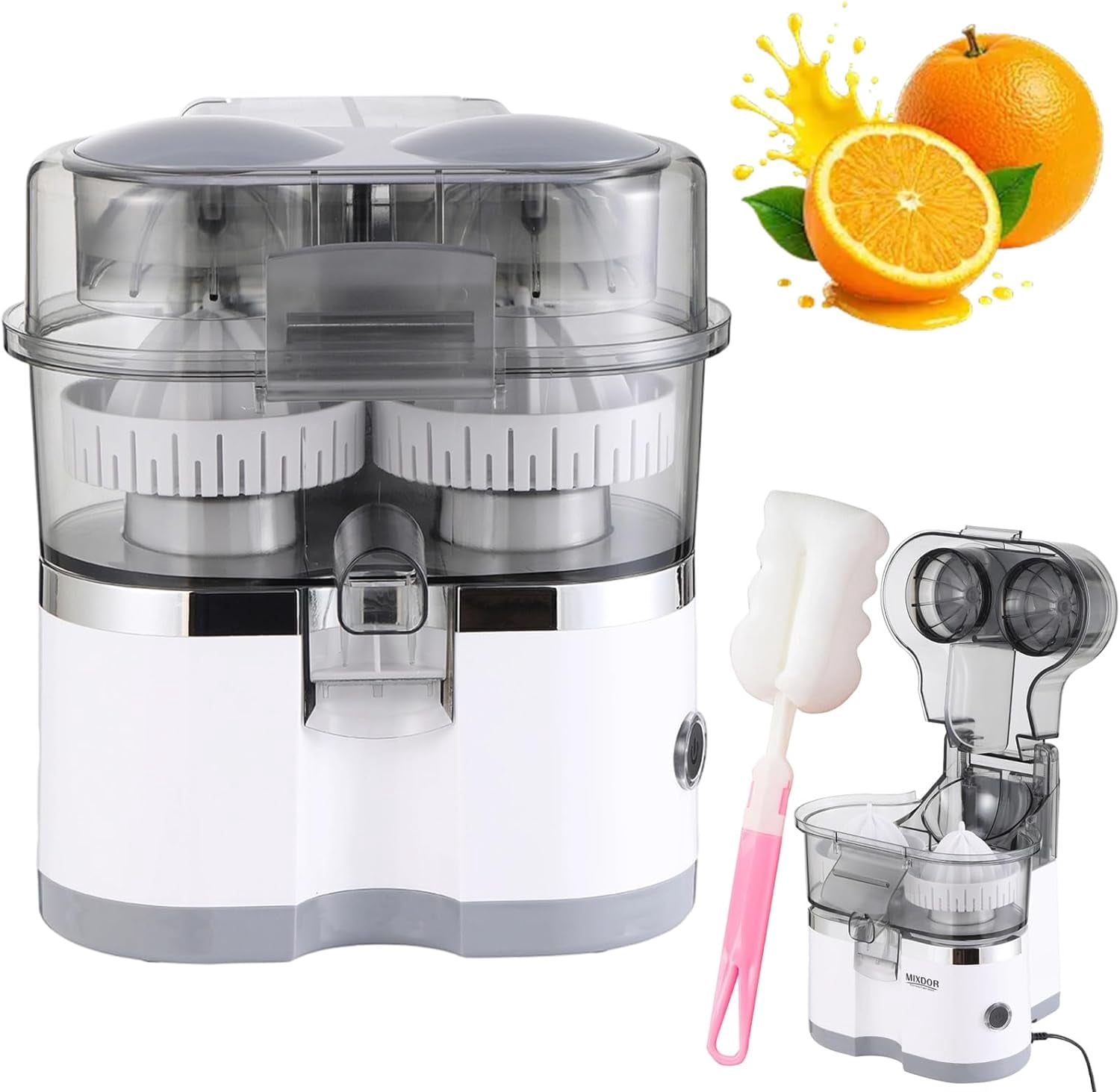 Dual-Head Automatic Citrus Juicer, Electric Citrus Juicer, Exprimidor De Naranjas Electrico, Easy to Clean & Use, 1-Button Automatic Juicer Machine for Orange, Lemon, Lime (1pc)