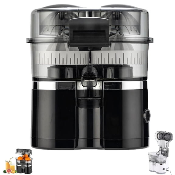 Dual-Head Automatic Citrus Juicer,Electric Orange Juicer Machine with Built-in Cutter and Cleaning Brush, 1-Button Orange Lemon Lime Squeezer for Kitchen