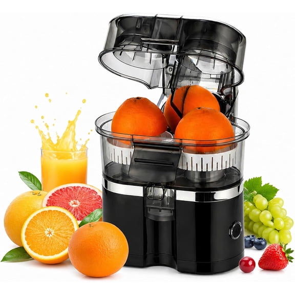 Dual-Head Automatic Citrus Juicer, Upgrade 18000RPM Electric Lemon Squeezer, 2-Speed Control & Efficient Pulp Separation & Detachable Design,Easy To Clean & Use (black)