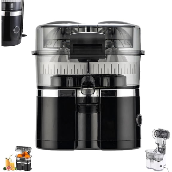 Dual-Head Automatic Citrus Juicer, Upgraded Electric Citrus Juicer, Electric Orange Juicer Machine with Built-in Cutter and Cleaning Brush, 1-Button Orange Lemon Lime Squeezer for Kitchen (Black 1Pc)