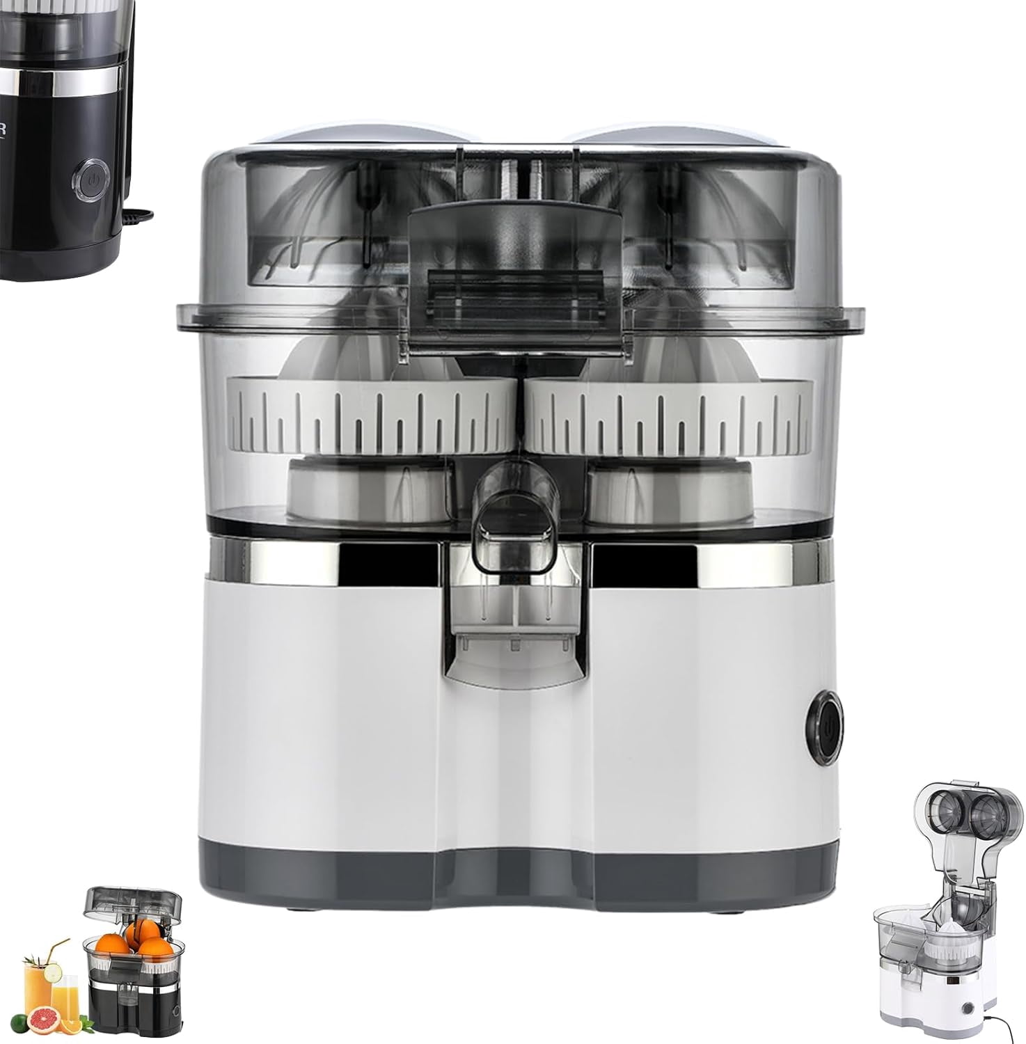 Dual-Head Automatic Citrus Juicer, Upgraded Electric Citrus Juicer, Electric Orange Juicer Machine with Built-in Cutter and Cleaning Brush, 1-Button Orange Lemon Lime Squeezer for Kitchen (White 1Pc)