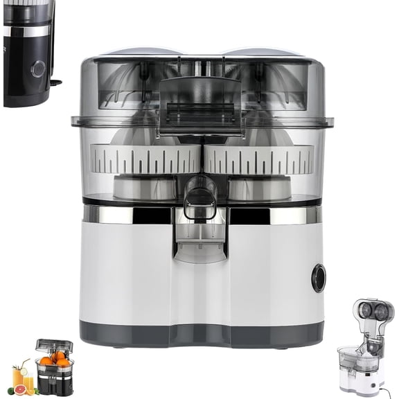 Dual-Head Automatic Citrus Juicer, Upgraded Electric Citrus Juicer, Electric Orange Juicer Machine with Built-in Cutter and Cleaning Brush, 1-Button Orange Lemon Lime Squeezer for Kitchen (White 1Pc)