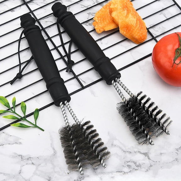 Dual Head BBQ Cleaning Brush, Stainless Steel Copper Bristles, Multi-Functional, Hanging Hole Design, Durable Plastic Handle, Anti-Slip, Outdoor Barbecue Grill Net Oven Cleaning Tool