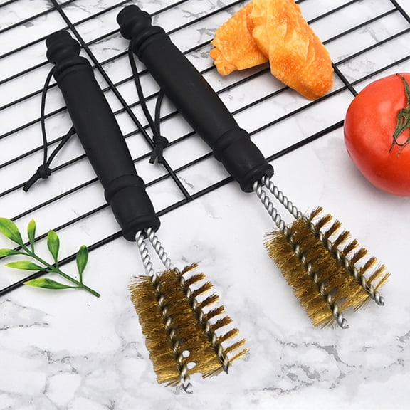 Dual Head BBQ Cleaning Brush, Stainless Steel Copper Bristles, Multi-Functional, Hanging Hole Design, Durable Plastic Handle, Anti-Slip, Outdoor Barbecue Grill Net Oven Cleaning Tool