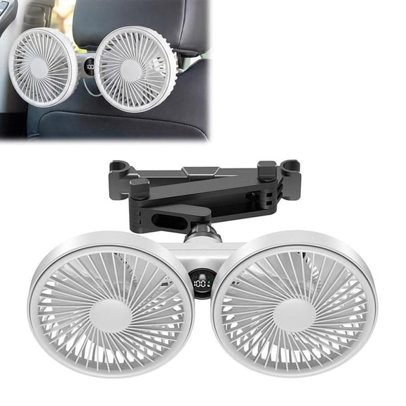 Dual Head Car Fan for Backseat, 360° Rotatable USB Rear Seat Cooling Fan for Kids & Pets, 3-Speed Adjustable Vehicle Headrest Fan for SUVs, RVs, Trucks