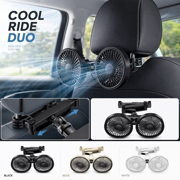 Dual Head Car Headrest Fan Battery Back Seat Cooling Fan with Digital Battery Display 360° Adjustable Clip On Vehicle Fan for Passenger Pets SUV Truck Van Auto Interior Accessories,C
