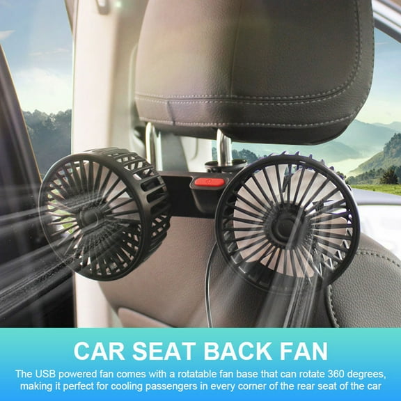 Dual Head Car Seat Cooler - USB-Powered with 360 Rotating Base & 3-Speed Fan. Heavy-Duty Ventilation for Cars, SUVs, Trucks. Portable Back Seat Cooling System.