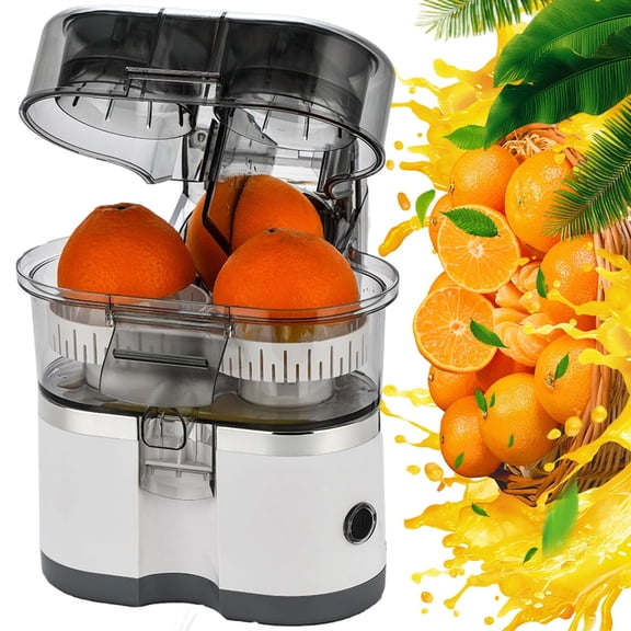 Dual Head Citrus Juicer, Electric Citrus Juicer with Built-in Cutter, 2-Speed Control, Efficient Pulp Separation for Orange Lemon Lime Kitchen