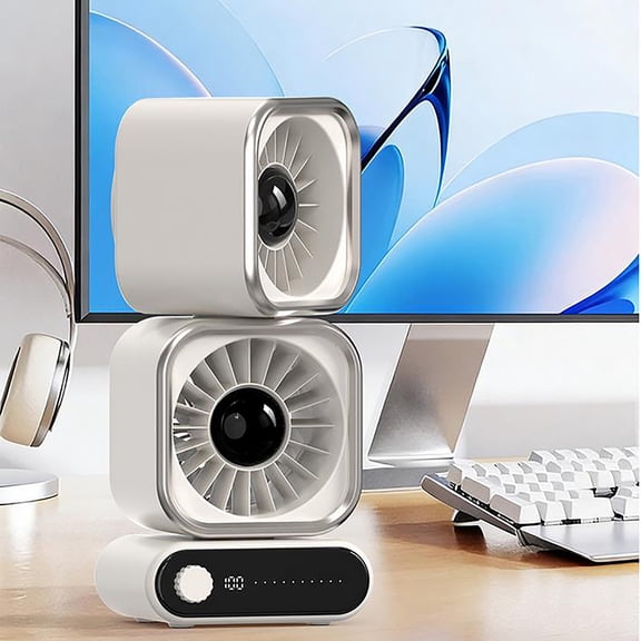 Dual-Head Desktop Air Circulator, 100-Speed Adjustable Smart Fan with LED Power Display, 4000mAh Rechargeable Twin-Motor Portable Fan for Home Office and Bedroom, Multi-Angle Cooling, 1-Pack
