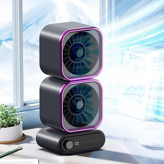 Dual-Head Desktop Air Circulator, 100-Speed Adjustable Smart Fan with LED Power Display, 4000mAh Rechargeable Twin-Motor Portable Fan for Home Office and Bedroom, Multi-Angle Cooling, 1-Pack