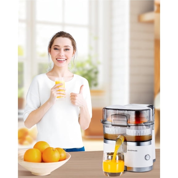 Dual-Head Electric Orange Juicer Squeezer, Citrus Juicer Machines with Power Cord & Cleaning Brush, 1-Touch Automatic Juicer Machine for Orange, Lemon, Lime, High Juice Yield, Built-in Cutter