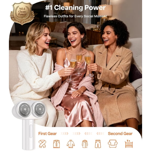 Dual-Head Fabric Shaver, Longest Durability & 50ml Large Capacity Rechargeable Lint Removers to Remove Pills, 6-Leaf Blades Defuzzer, Electric Shaver for Clothes Couch Furniture,  White