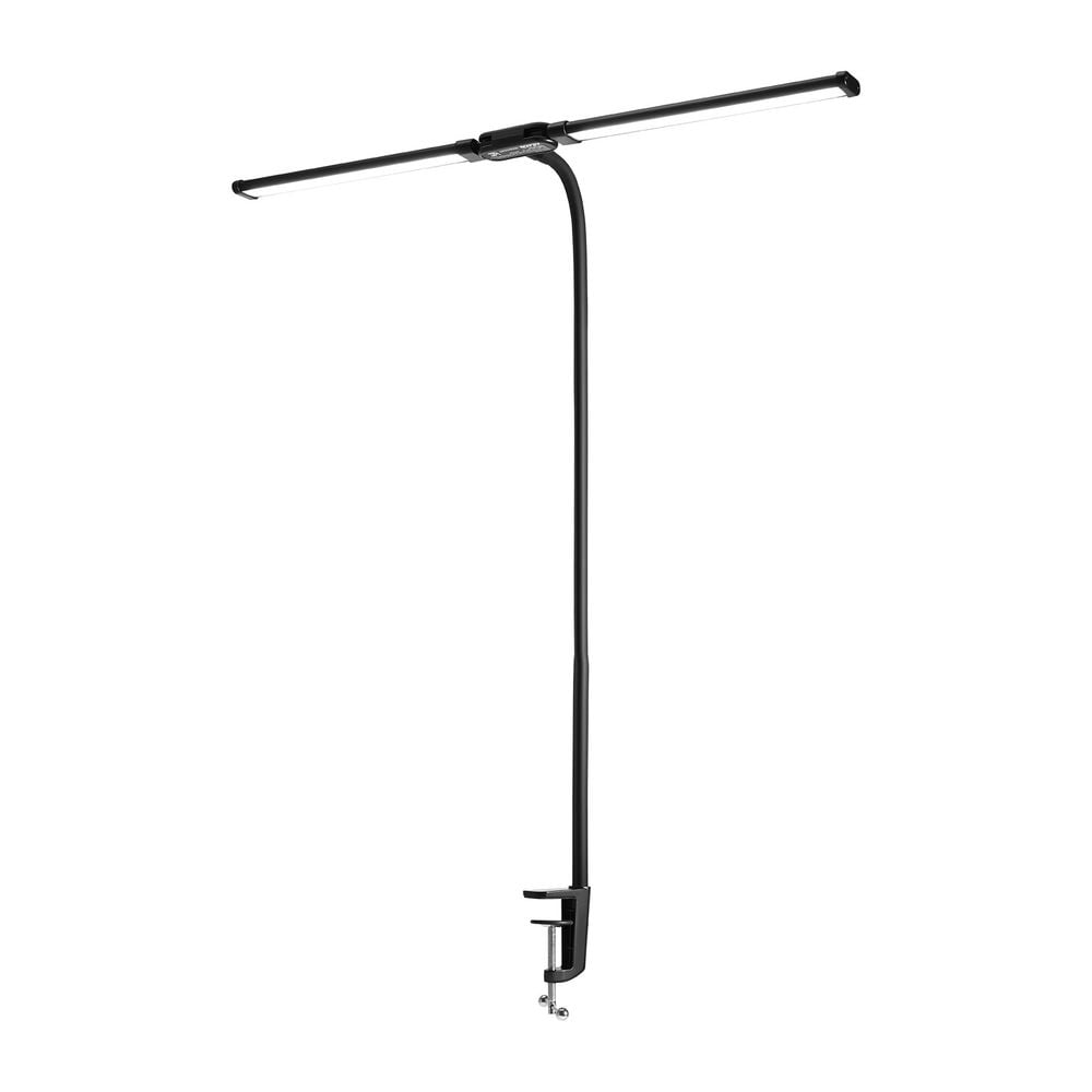 Dual Head LED Clamp Desk Lamp, 360° Flexible Gooseneck, Adjustable Brightness, Eye-Caring Light for Office/Study/Workbench (Black)