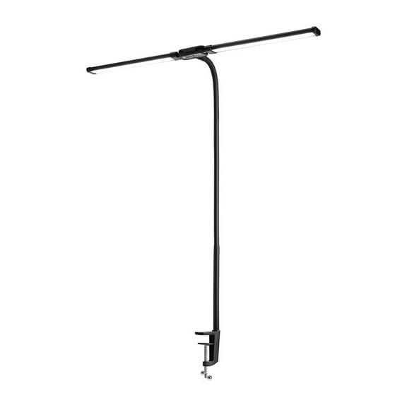 Dual Head LED Clamp Desk Lamp, 360 Flexible Gooseneck, Adjustable Brightness, Eye-Caring Light for Office/Study/Workbench (Black)