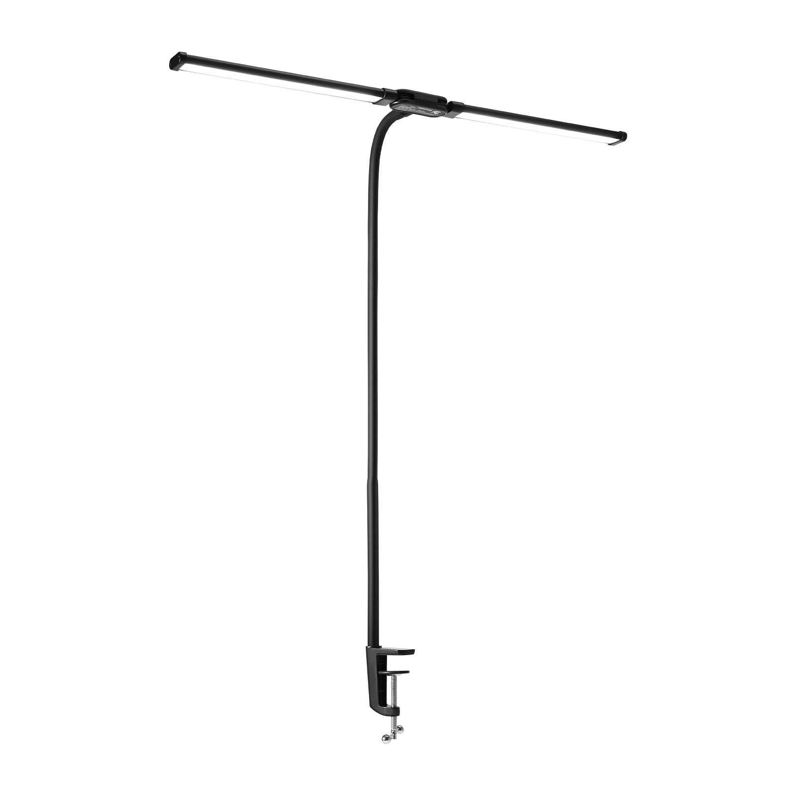 Dual-Head LED Desk Lamp with Clamp, Rotatable Head Broad Even Lighting, Clip-On Light for L-Shaped Desk Multi-Monitor Workstation Office