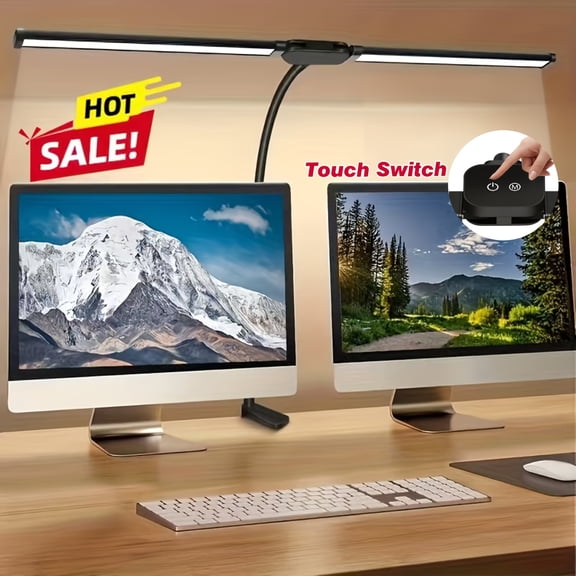Dual Head LED Desk Lamp with Clamp for Home Office, Flexible Gooseneck Monitor Light