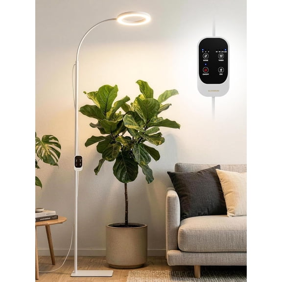 Dual-Head LED Grow Light, 48W Indoor Plant Lamp, 23.5-71" Adjustable Height, Full Spectrum for Tall Plants, Timer and 6-Level Dimming