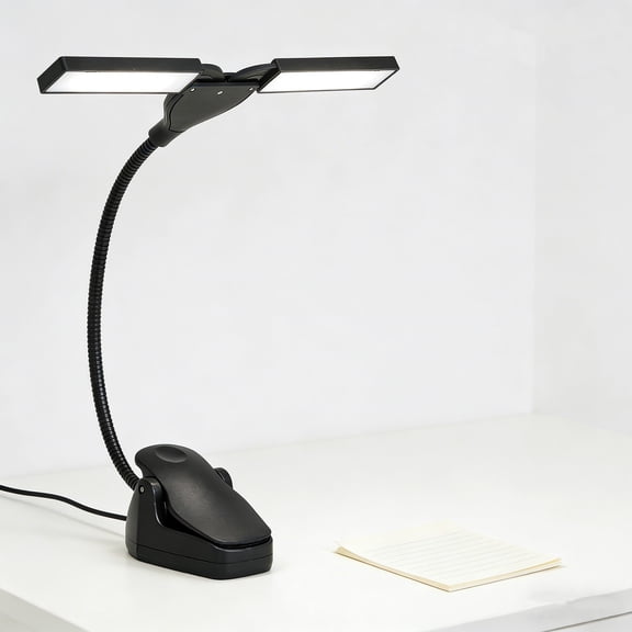 Dual Head LED Music Stand Light, Rechargeable Clip On Lamp, Flexible Gooseneck Design, Dimmable Brightness, 28 LED Bulbs for Piano, Sheet Music Reading, Desk and Bedside Use, 9.8in/25cm, Black