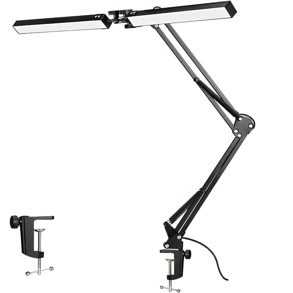 Dual Head LED USBLamp with Clamp, 2X Brighter Swing Arm Light - 3 Colors 10 Brightness, USB Powered, for Dual Monitors, Drafting, Workbench & Home Office(Black)