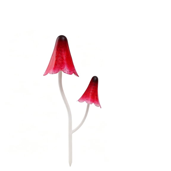 Dual Head Mushroom Garden Stake, Red Metal Lawn Ornament with Gradient Caps, Rustic Outdoor Yard Decor for Flower Beds, Patio, and Landscape Accent