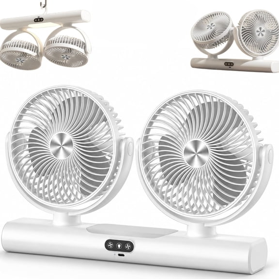 Dual Head Oscillating Ceiling Fan - Multi-Speed Adjustable Wind,Black | Powerful Double Airflow Space, Portable USB Powered Saving Hanging Fan for Bedroom Study Office Small Indoor Room
