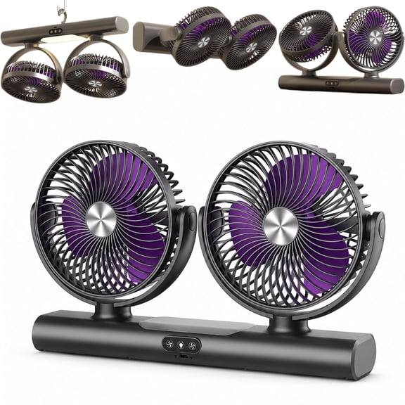 Dual Head Oscillating Ceiling Fan - Multi-Speed Adjustable Wind | Powerful Double Airflow Space, Portable USB Powered Saving Hanging Fan for Bedroom Study Office