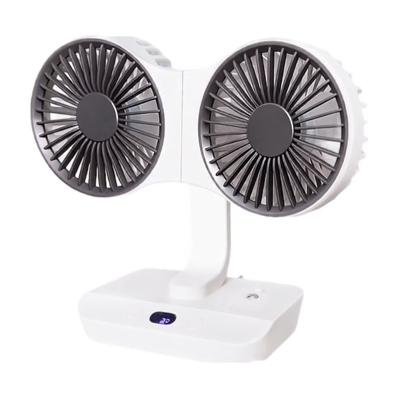 Dual Head Small Desk Fan, USB Portable Oscillating Table Fan with 4 Speed & LED Light Multi-Angle Rotation Quiet Mini Desktop Fan for Bedroom, Office, Camping, Car B
