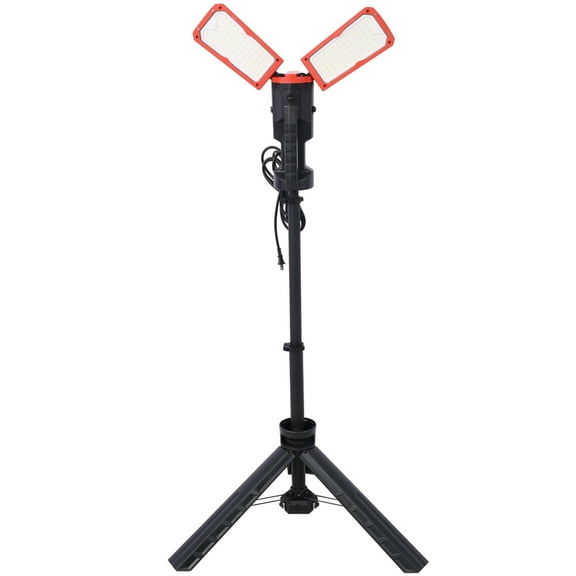 Dual-Head Telescoping Tripod Rotating Waterproof 100 Watt 10000 Lumen LED Work Lights & 9Ft Power Cord 2x50W Worklight with Stand - Heavy Duty Lighting Solution