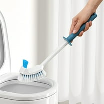 Dual Head Toilet Bowl Brush with Rubber and Slit Brushes for Complete Cleaning, Blue or Grey Plastic Design