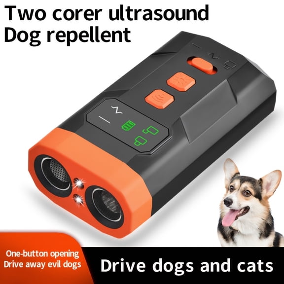 Dual Head Ultrasonic Dog Repeller, USB Rechargeable Anti Barking Trainer, LED Flashlight, Portable Deterrent for Dogs and Cats, Outdoor Walking Safety Device