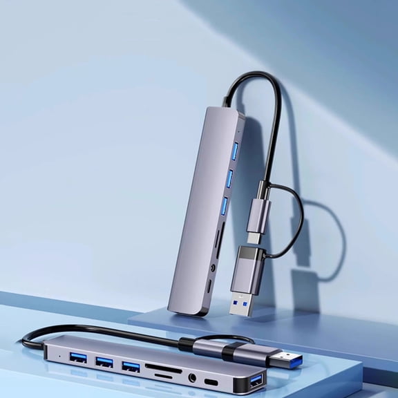 Dual-Head Usb 3.0 Type-C 8-In-1 Hub - Multi-Functional Docking Station With Multiple Ports For Data Transfer, Charging, And Device Expansion - Compatible With Smartphones,