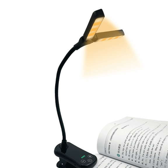 Dual Heads 14 LED Touch Control Reading Light with 8 Brightness USB Rechargeable Eye Care Book Light Clip on Book/Desk,B