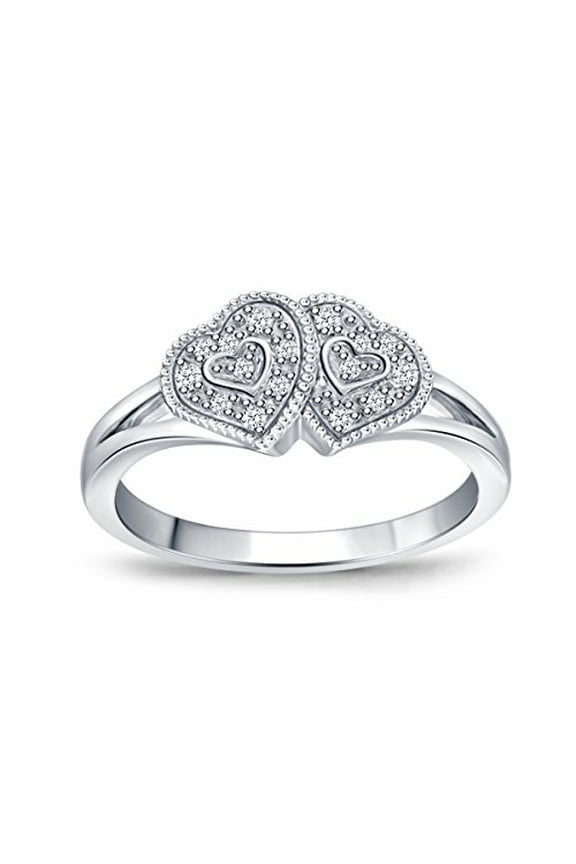 Dual Heart Diamond Ring, Composite Diamond Engagement Ring, Delicate Milgrain Wedding Diamond Ring, Split Shank Ring, 925 Sterling Silver, 1.5 Ct Simulated Diamond, Anniversary Gift Ring