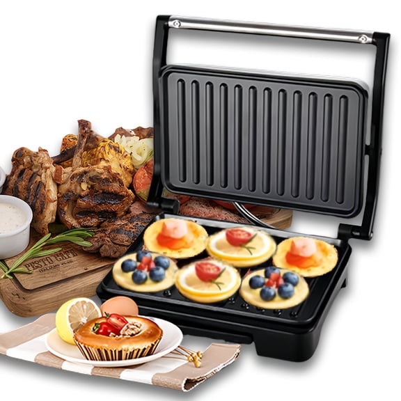 Dual Heating Electric Grill Non-Stick Double-Sided, Versatile Indoor Barbecue Grill for Steaks Hamburgers Sandwiches, Easy to Clean & Store, Multi-Cooking Options