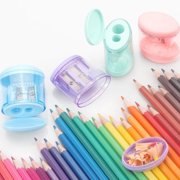 Dual Hole Pencil Sharpener Manual, Portable Mini Sharpener with Shavings Catcher for Standard & Jumbo Pencils, Cute Stationery for School Office Art Students, Durable Plastic Random Color