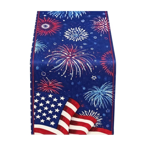 Dual Holiday Patriotic Fabric Table Runner, 4th Of July Remembrance Day Dining Strip Cover, Long Woven Tabletop Cloth for Restaurant Kitchen Fireplace Home Decor