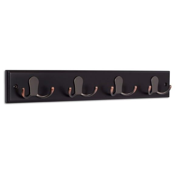 Dual Hook Coat and Hat Rack - 4 Dual - 17 Inches - Wall Mount - Decorative Home Storage - Entryway Foyer Hallway Bathroom Bedroom Rail - Oil Rubbed Bronze - Dark Brown Pine B