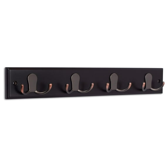 Dual Hook Coat Rack - Wall Mounted Hat & Key Organizer - Oil Rubbed Bronze - Bathroom Entryway Storage - 17.7" Wide Oil Rubbed Bronze Hooks/Dark Brown 4 Hooks